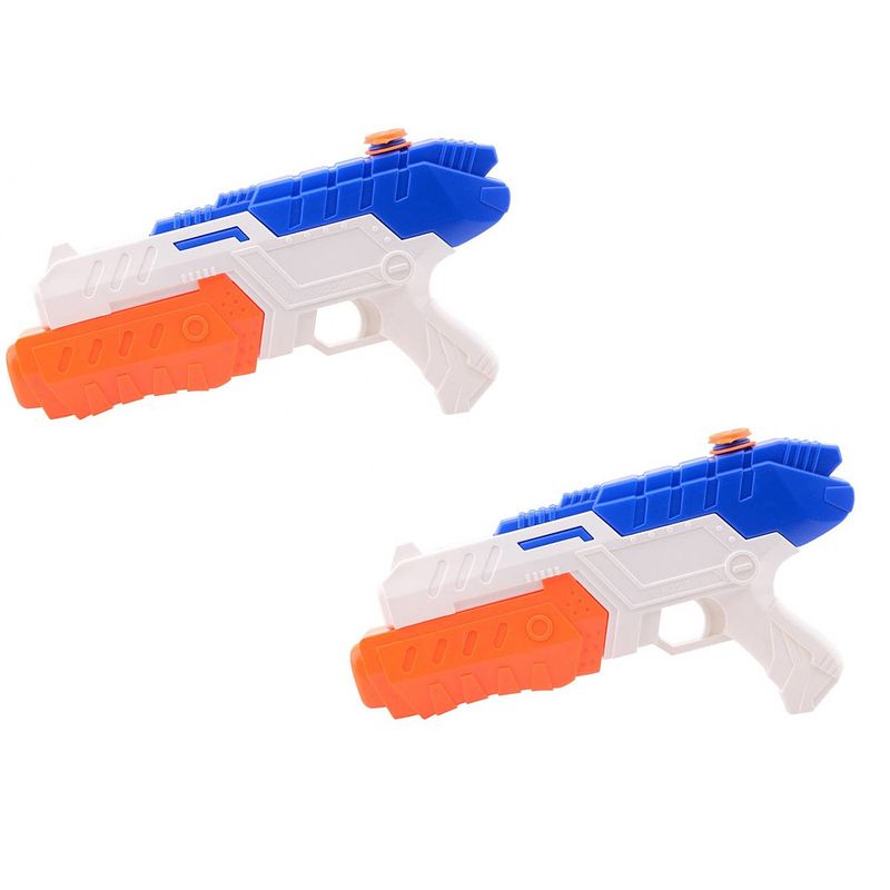 Foto van 2x waterpistool/waterpistolen wit/blauw 32 cm - waterpistolen