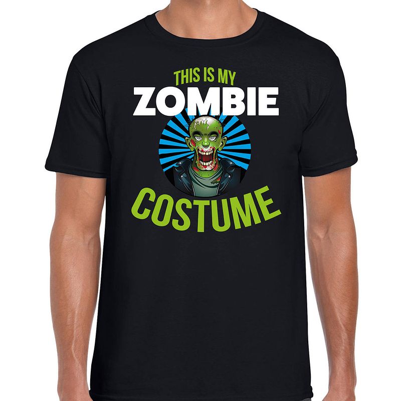 Foto van Zombie costume halloween verkleed t-shirt zwart voor heren m - feestshirts