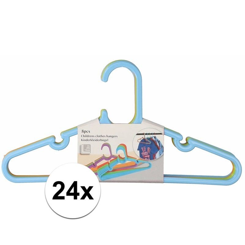 Foto van 24x kledinghangers voor kinder/babykleding blauw/groen/oranje 29 x 0,2 x 15 cm - kledinghangers