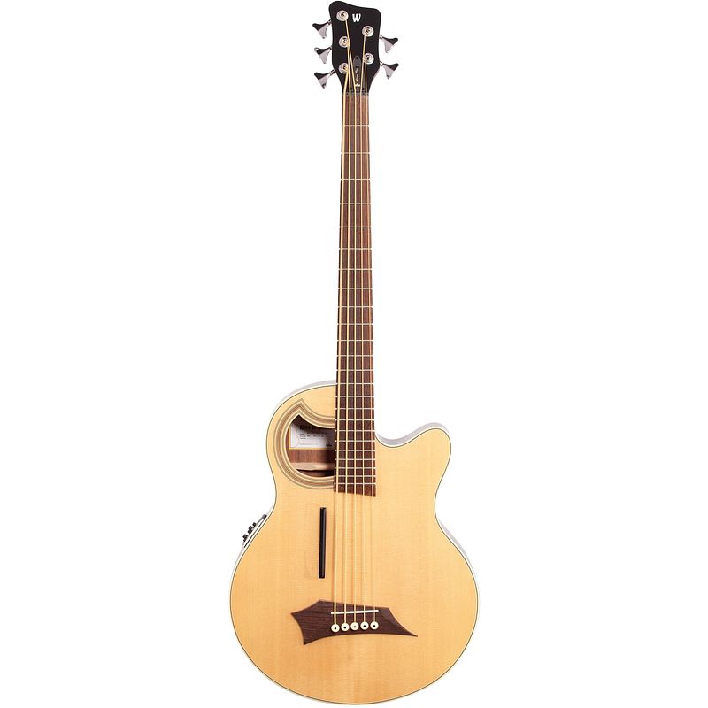 Foto van Warwick rockbass alien deluxe hybrid thinline 5-string natural transparent satin met gigbag