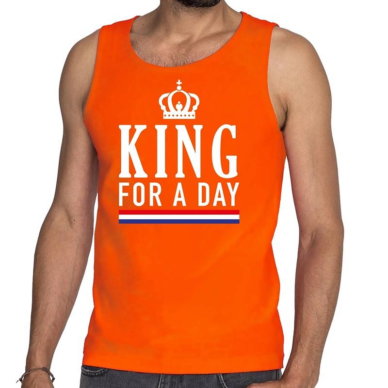 Foto van King for a day tanktop / mouwloos shirt oranje heren 2xl - feestshirts