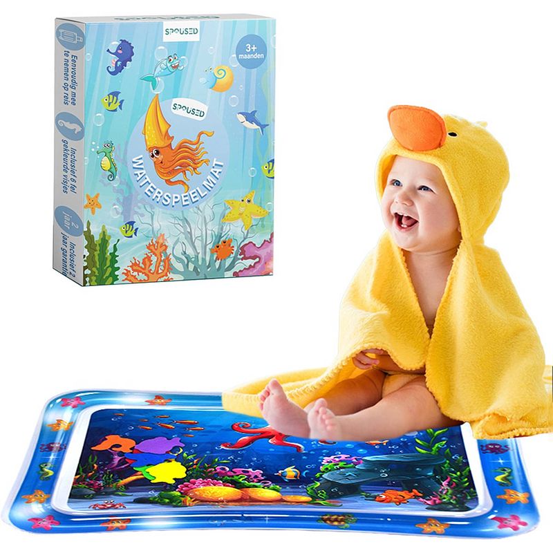 Foto van Spoused waterspeelmat octopus - opblaasbare watermat - tummy time - speelmat - kraamcadeau - luxe geschenkdoos