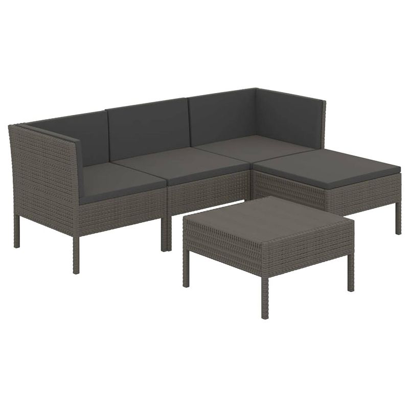 Foto van Vidaxl 5-delige loungeset met kussens poly rattan grijs