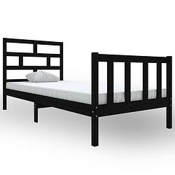 Foto van The living store houten bedframe - zwarte massief grenen - 205.5 x 105.5 x 69.5 cm - klassiek hoofdeinde - geschikt