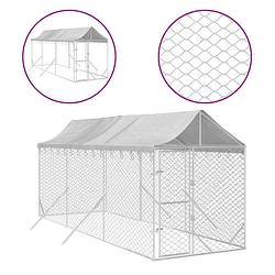 Foto van The living store hondenkennel buiten - 2 x 6 x 2.5 m - gegalvaniseerd staal - polyetheen dak - zilver