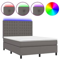 Foto van The living store boxspring bed - grijs kunstleer - 193x144x118/128 cm - verstelbaar hoofdbord - led-verlichting -