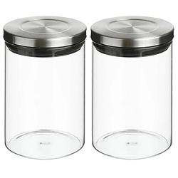 Foto van 2x stuks voorraadbussen/voorraadpotten 0,6l glas met rvs deksel - voorraadpot