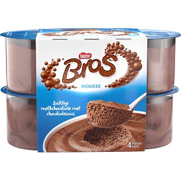 Foto van Bros mousse luchtige melkchocolade met chocoladesaus 4 x 59g bij jumbo