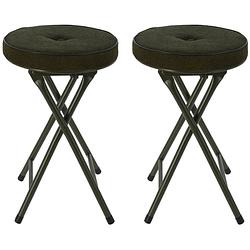 Foto van Home & styling bijzet krukje/stoel - 2x - opvouwbaar - donkergroen ribcord - d33 x h49 cm - krukjes