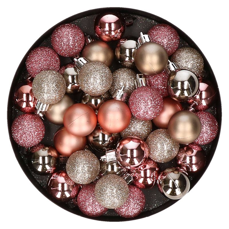 Foto van Set van 40x stuks kunststof kerstballen mix champagne en roze 3 cm - kerstbal