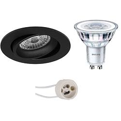 Foto van Led spot set - pragmi delton pro - gu10 fitting - inbouw rond - mat zwart - kantelbaar - ø82mm - philips - corepro 840