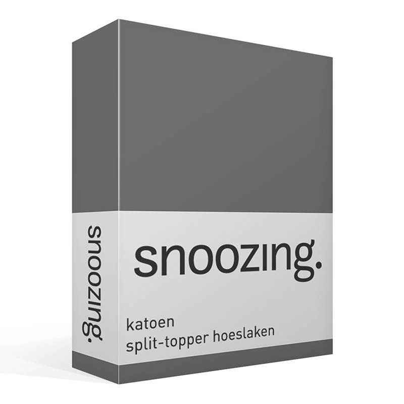 Foto van Snoozing - katoen - split-topper - hoeslaken - lits-jumeaux - 160x200 cm - antraciet