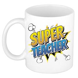 Foto van Super teacher cadeau mok / beker wit pop-art 300 ml - feest mokken