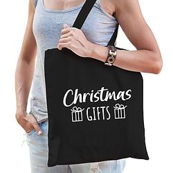 Foto van Christmas gifts katoenen tasje zwart volwassenen - feest boodschappentassen