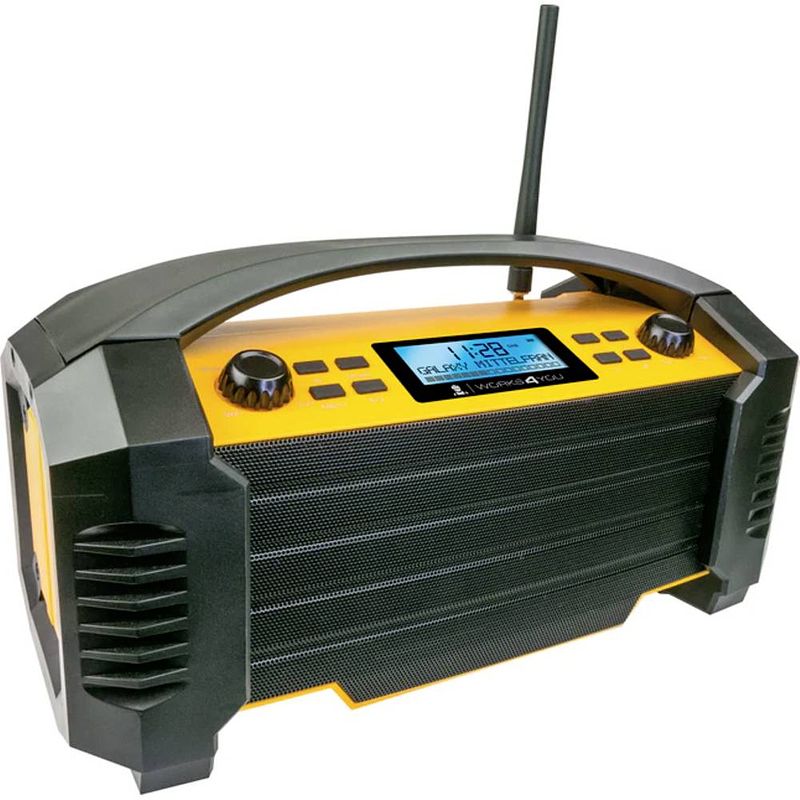 Foto van Schwaiger dabwork2 513 bouwradio dab+, vhf (fm) aux, bluetooth, dab+, fm, usb accu laadfunctie, spatwaterbestendig, stofdicht, oplaadbaar geel, zwart