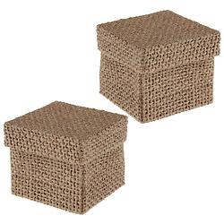 Foto van Santex cadeaudoosje natural - bruiloft bedankje - 8x stuks - jute - 5 x 5 cm - cadeaudoosjes