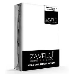 Foto van Zavelo hoeslaken velours wit - fluweel zacht - 30 cm hoekhoogte - rondom elastiek - velvet -lits-jumeaux (190/200x200...