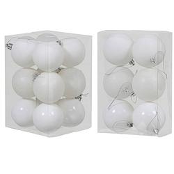 Foto van Kerstversiering set kerstballen wit 6 - 8 cm - pakket van 36x stuks - kerstbal