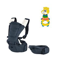 Foto van Chicco bundel - draagzak hip seat - denim & rammelaar - multi-activiteitsratel - gilby de giraffe