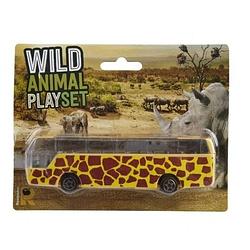 Foto van Bus safari speelgoedauto geel giraffe print 14 cm - speelgoed auto's