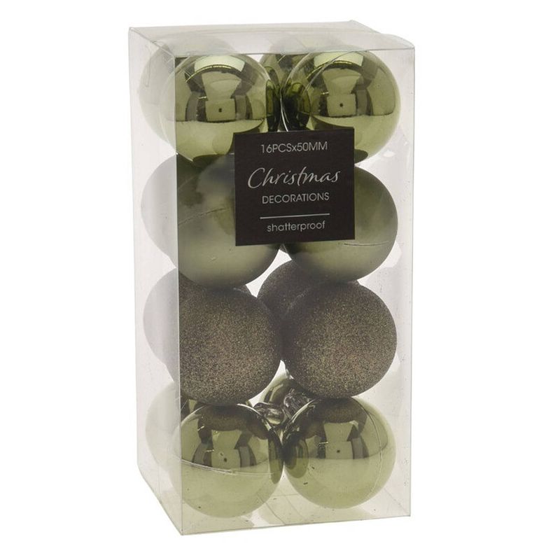 Foto van 16x stuks kerstballen mix groen tinten kunststof 5 cm - kerstbal