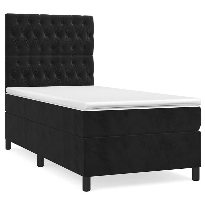 Foto van The living store boxspringbed - zwart fluweel - pocketvering - 90x190 cm - verstelbaar hoofdbord