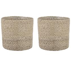 Foto van 2x stuks naturel rotan planten pot mand van gedraaid jute/riet h20 en d20 cm - plantenpotten