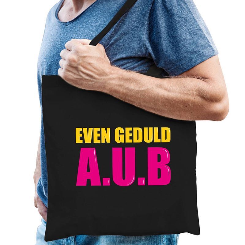 Foto van Even geduld a.u.b cadeau tas zwart voor heren - feest boodschappentassen