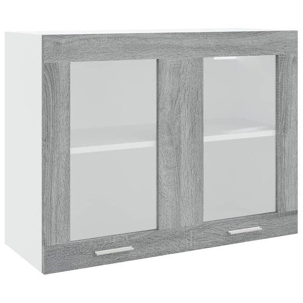 Foto van Vidaxl wandkast hangend 80x31x60 cm glas en bewerkt hout grijs sonoma