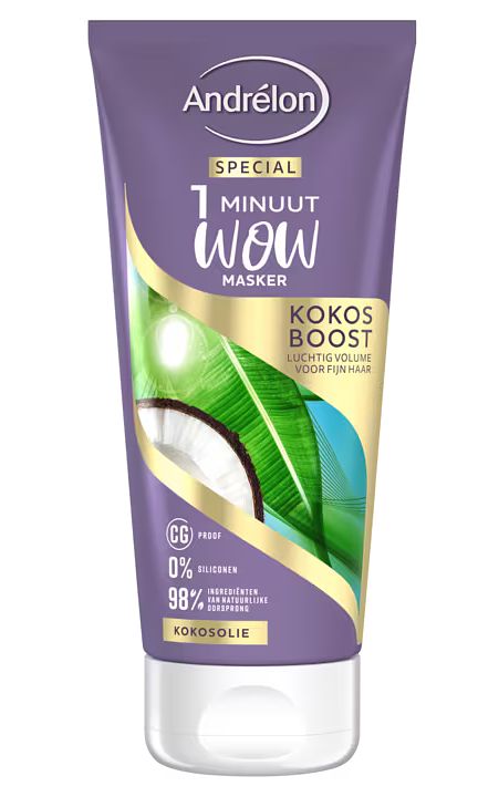 Foto van 1+1 gratis | andrelon special 1 minuut wow masker kokos boost 180ml aanbieding bij jumbo