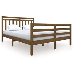 Foto van The living store bedframe - grenenhout - 205.5 x 156 x 100 cm - honey brown