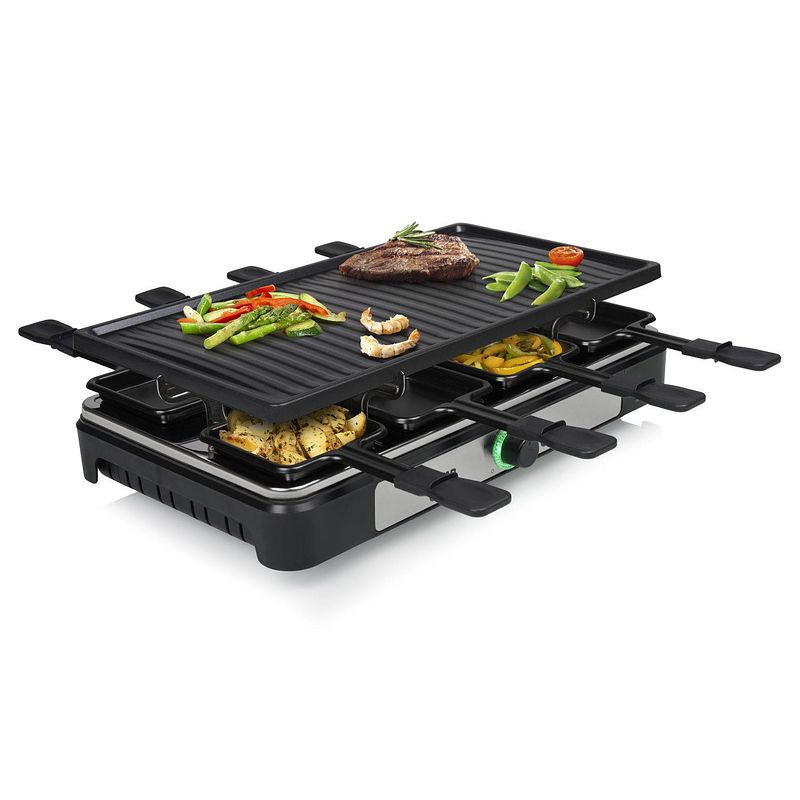 Foto van Tristar gourmetstel ra-2746 - gourmetset voor 8 personen - met grote grillplaat - regelbare temperatuur - zwart/rvs