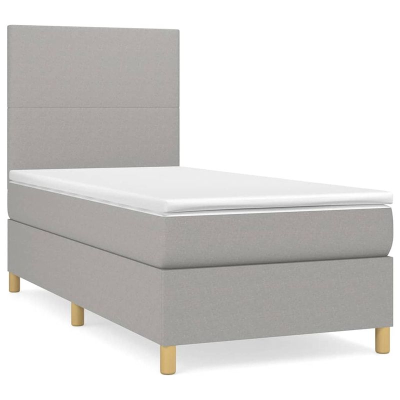 Foto van The living store boxspringbed lichtgrijs 203x100cm - duurzaam stof - verstelbaar hoofdbord - pocketvering matras -