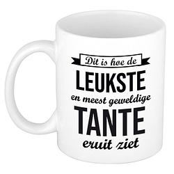 Foto van Leukste en meest geweldige tante cadeau koffiemok / theebeker wit 300 ml - feest mokken