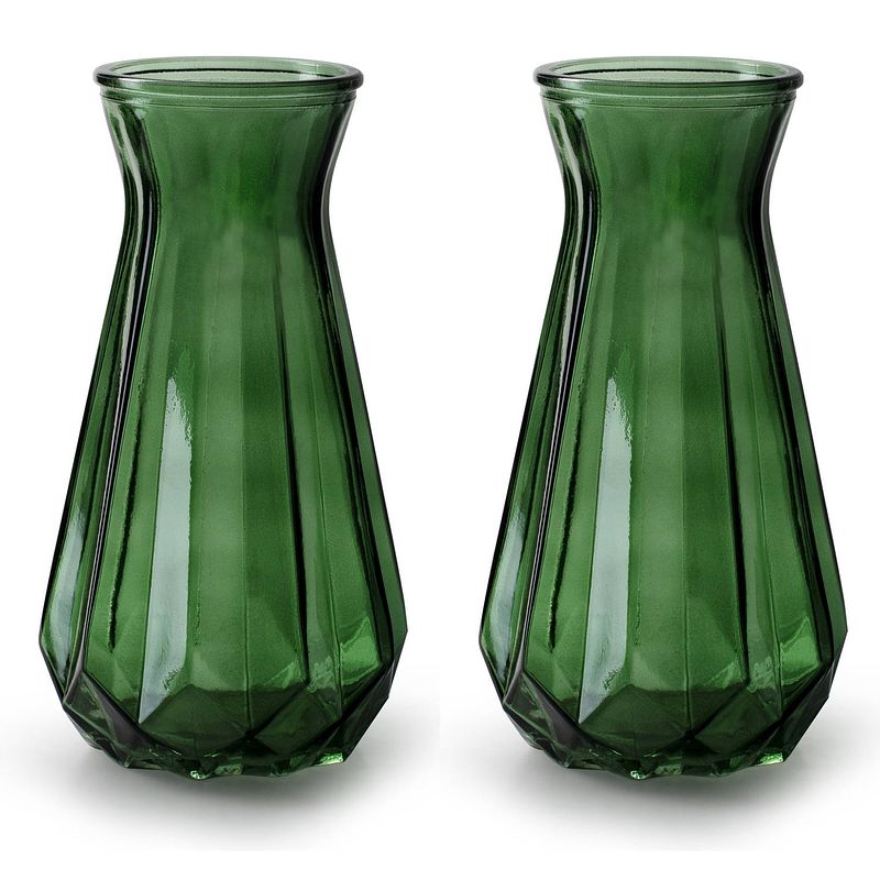 Foto van 2x stuks bloemenvazen - groen/transparant glas - h24 x d13.5 cm - vazen