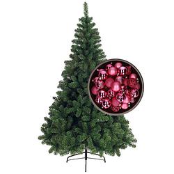 Foto van Bellatio decorations kunst kerstboom 210 cm met kerstballen fuchsia roze - kunstkerstboom