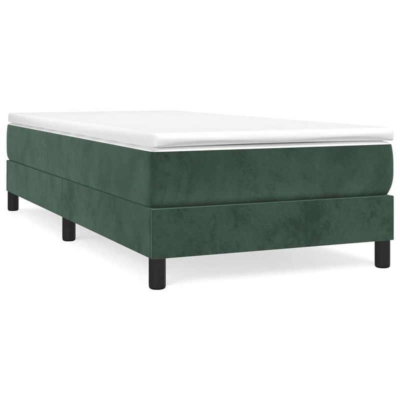 Foto van The living store boxspringbed - bedframe kleur- donkergroen - afmetingen- 203 x 100 x 25 cm - bedmatras kleur- wit en