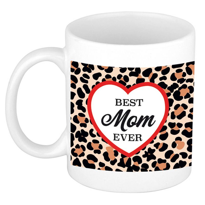 Foto van Best mom ever luipaardprint cadeau mok / beker wit - feest mokken