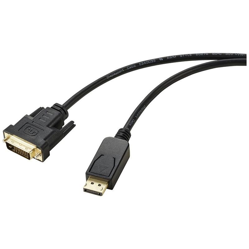 Foto van Renkforce rf-5771518 dvi-kabel displayport / dvi adapterkabel displayport stekker, dvi-d 24+1-polige stekker 1.80 m zwart pvc-mantel