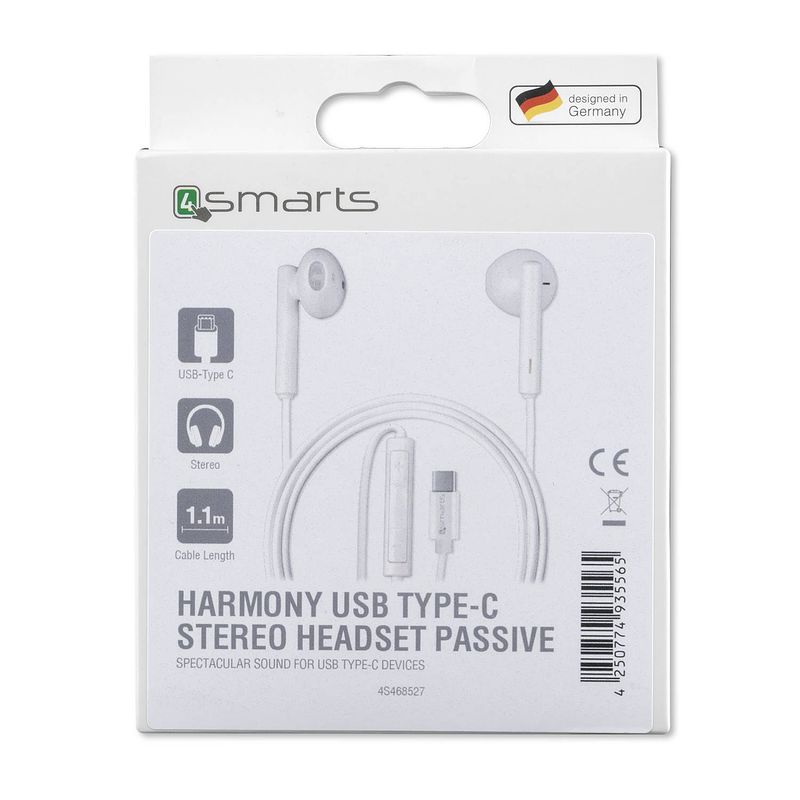 Foto van 4smarts koptelefoon harmony in-ear headset usb-c wit