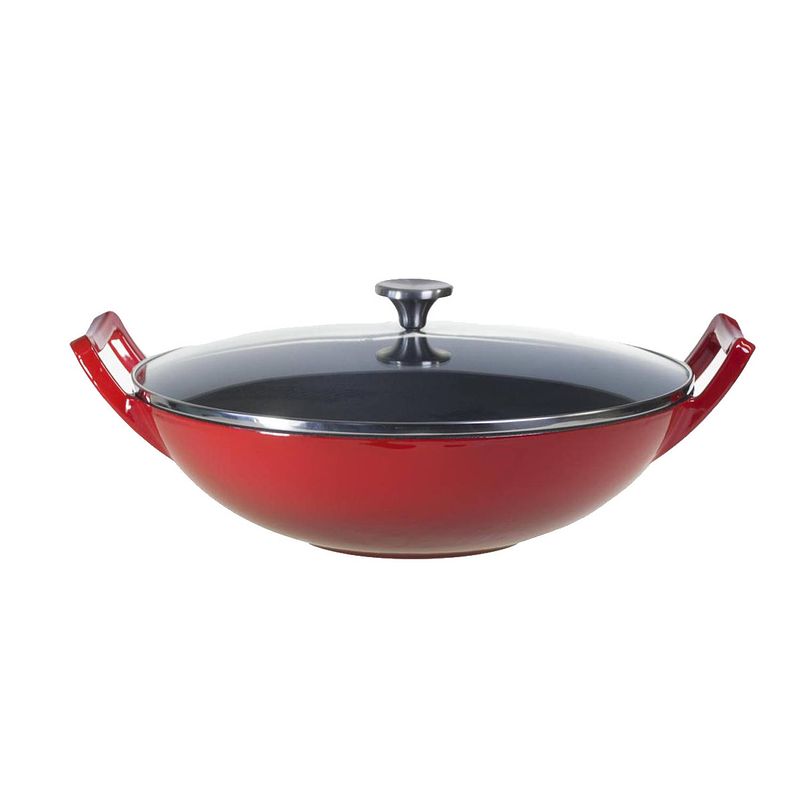 Foto van Relance wadjan wok-set - wokpan - gietijzer - 36 cm - rood