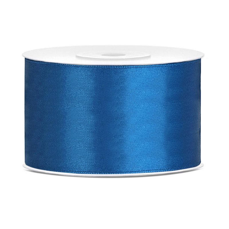 Foto van 1x hobby/decoratie blauw satijnen sierlinten 3,8 cm/38 mm x 25 meter - cadeaulinten