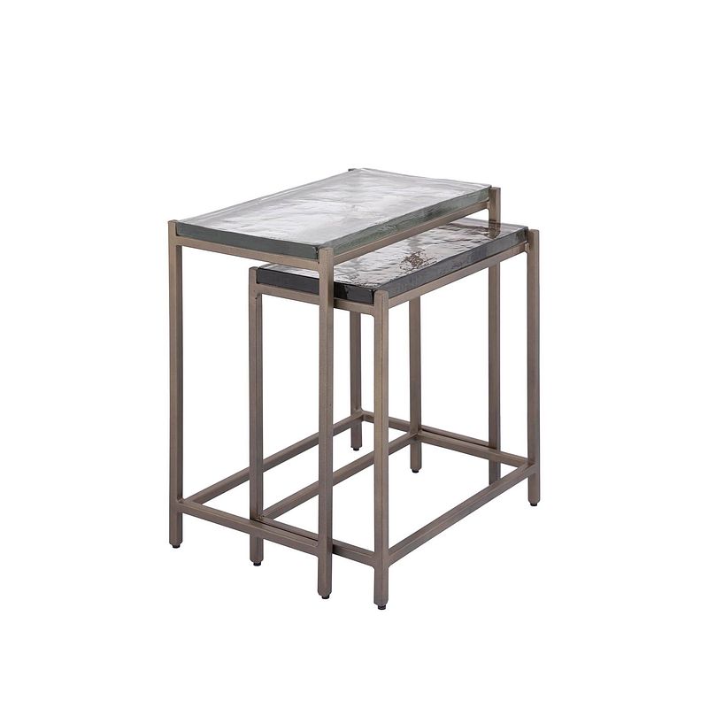 Foto van Ptmd lucinde brass iron sidetable smoky glass rect sv2