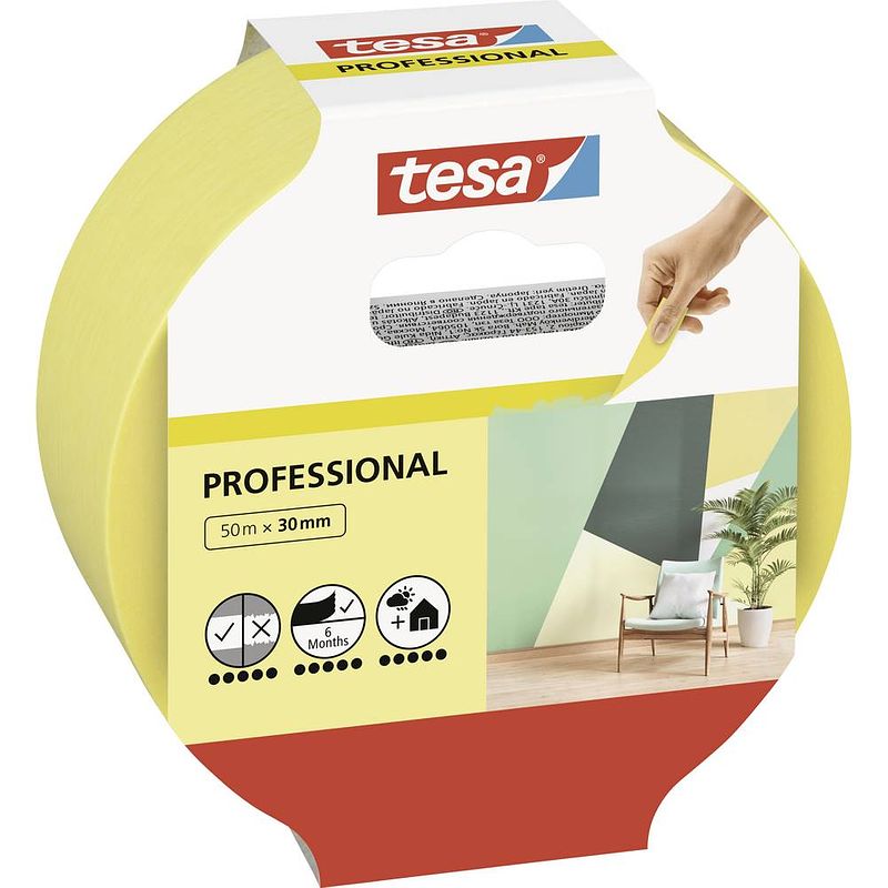 Foto van Tesa professional 56299-00000-00 afplakband geel (l x b) 50 m x 30 mm 1 stuk(s)