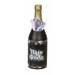 Foto van Spaarpot voor volwassenen - wijnfles/champagnefles - happy birthday - h31 x b10 cm - spaarpotten