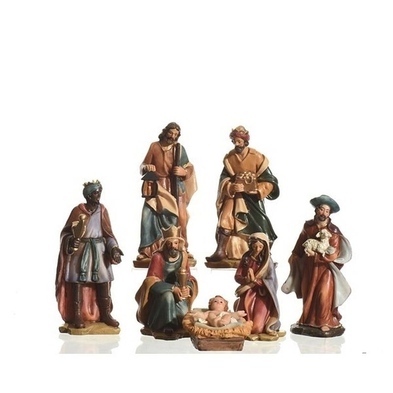 Foto van 7 kerststal beeldjes van polystone 15 cm - kerststallen