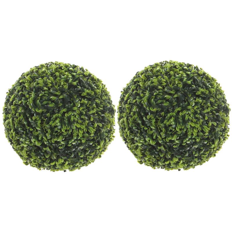 Foto van 2x stuks buxus bollen theeblad groen d27 cm kunstplant - kunstplanten