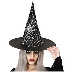 Foto van Halloween heksenhoed - met spinnenweb - one size - zwart/zilver - meisjes/dames - verkleedhoofddeksels