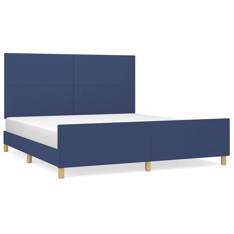 Foto van The living store bedframe - blauw - 203 x 166 x 118/128 cm - verstelbaar hoofdeinde - ondersteunende poten