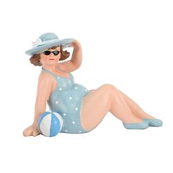 Foto van Home decoratie beeldje dikke dame zittend - blauw badpak - 17 cm - beeldjes